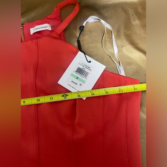 Calvin Klein Orange Pink Pleated Halter Mini Dress - Picture 13 of 13